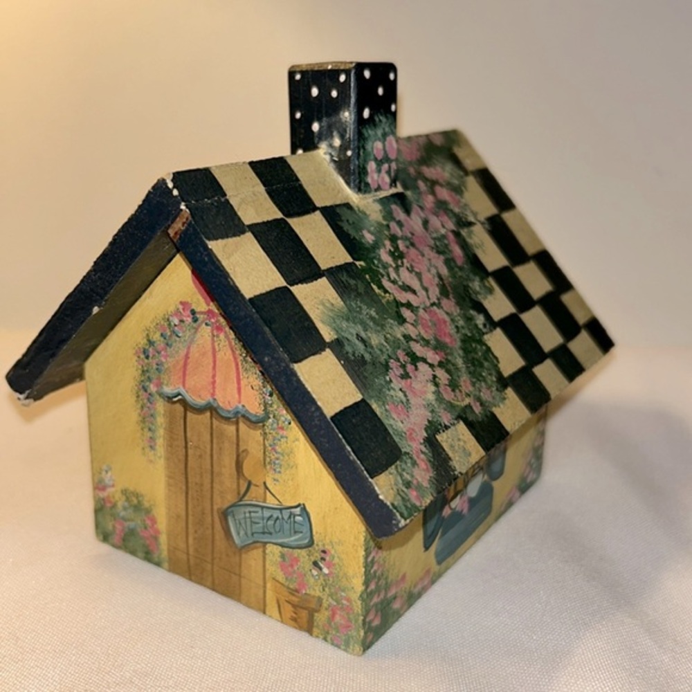 Sweet Checkerboard Wooden Cottage Core Tea Packet Holder Container